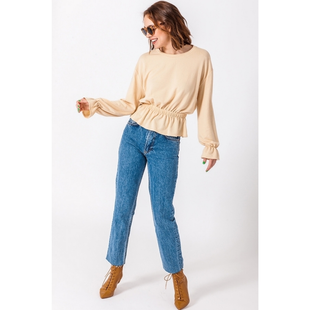 2FOR$30 - Puffy Sleeve Elasticized Waist Cream Blouse, S - Picture 5 of 6